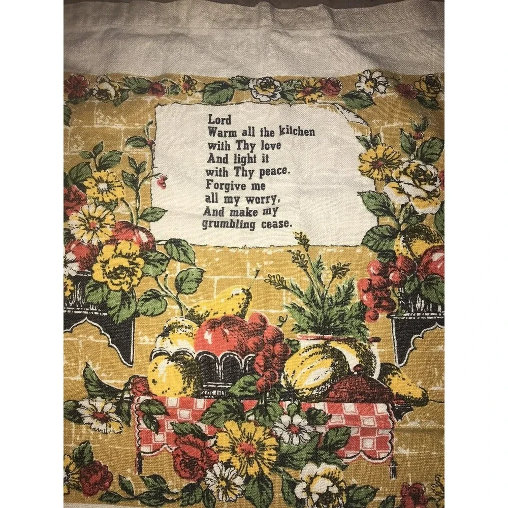 1973 Kitchen Calendar Tea Towel Floral Religious Wall Hanging Granny Core MCM